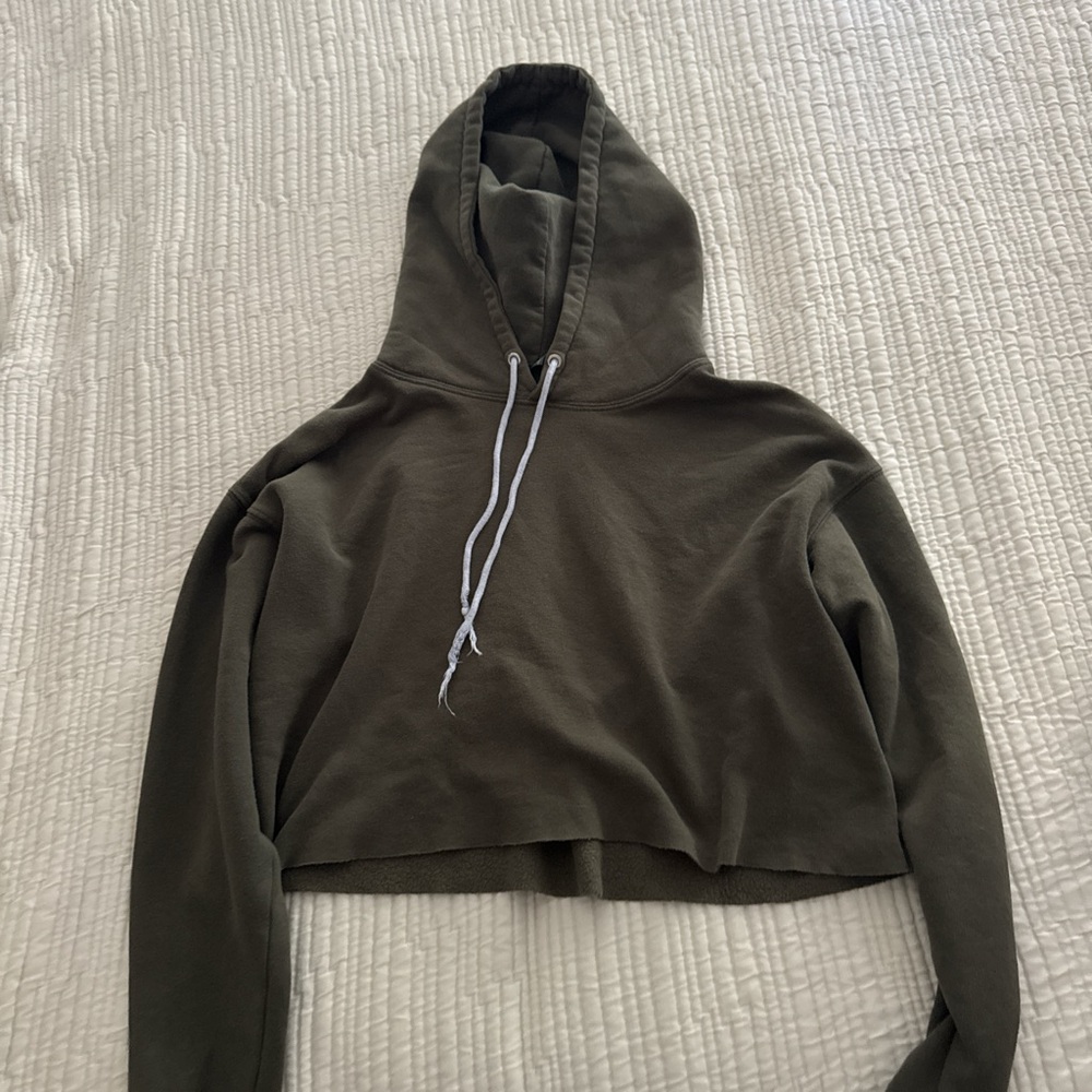 Olive Green Cropped Hoodie